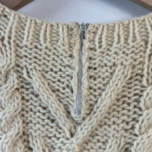 Vintage Strawbridge Clothier Womens Sweater Cream Fisherman Chunky Knit Wool - Picture 5 of 6